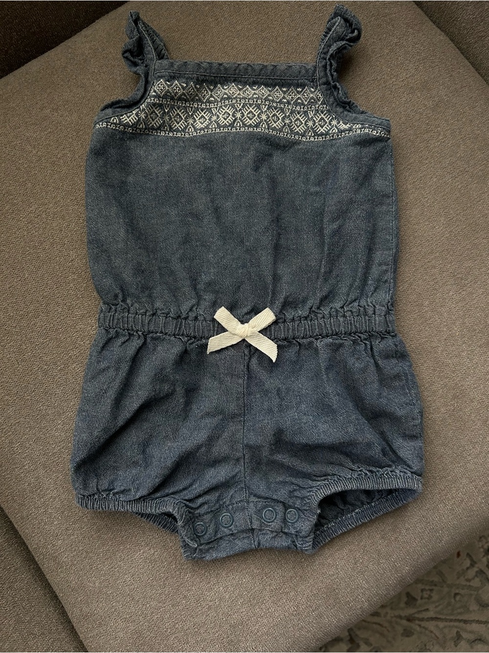 Carter's Dark Blue Denim Baby Romper with Cream Bow